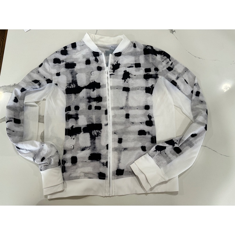 Lululemon Women Black White Ink Blot Mesh Panel Full‎ Zip Track Jacket Size 6